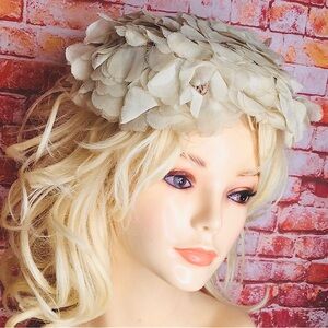 Off White and Pink Vintage MCM Floral Petal Cocktail Hat